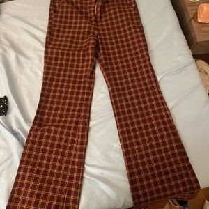 Bootcut Pixie style plaid mustard yellow and maroon/burgundy pants.